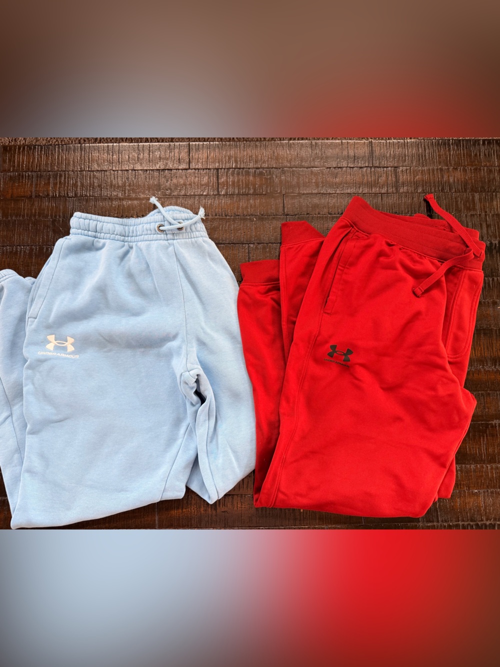 2 Under Armour Kids Light Blue & Red Fleece Joggers Duo